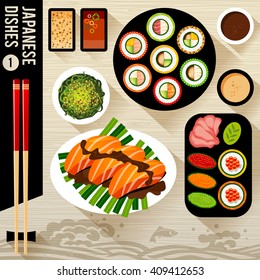 Food Illustration : Japanese food: Sushi Vector flat