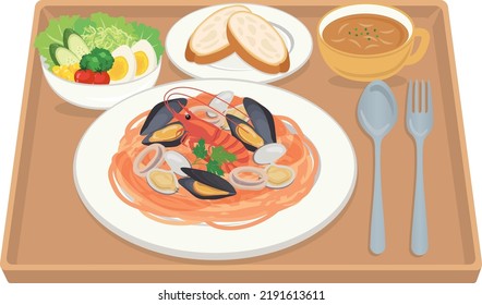 Lebensmittelillustration
Pescatora spaghetti (Nudeln)
Mittagessen