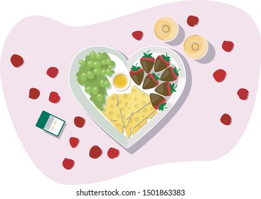 Food illustration. Romantic still life with food. An offer of marriage. Vector stock illustration.