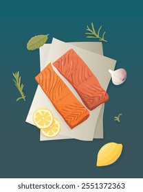 Ilustração de alimentos: Salmão e limão