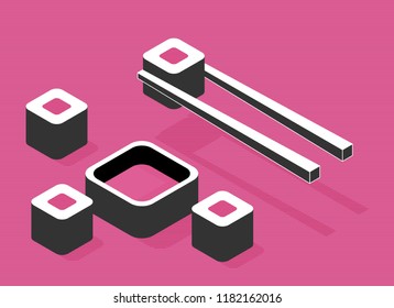 Food illustration - sushi roll with nori. Modern 3d flat design isometric concept.