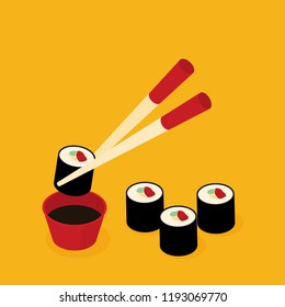 Food illustration - sushi roll with nori. Modern 3d flat design isometric concept.