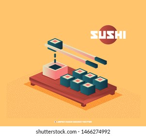 Food illustration - sushi roll with nori. Modern 3d flat design isometric concept.