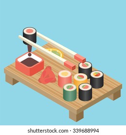 Food illustration - sushi roll with nori. Modern 3d flat design isometric concept.