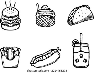 food illustration vector collection with doodle style