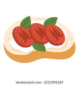 ilustração de comida de torrada vegana com cereja de tomatos