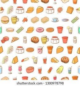 Food images. Background for printing, design, web. Seamless. Colored.