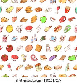 Food images. Background for printing, design, web. Seamless. Colored.