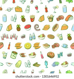 Food images. Background for printing, design, web. Seamless. Colored.