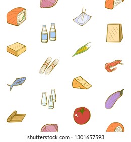 Food images. Background for printing, design, web. Seamless. Colored.