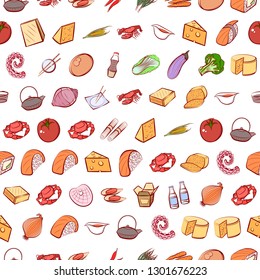 Food images. Background for printing, design, web. Seamless. Colored.