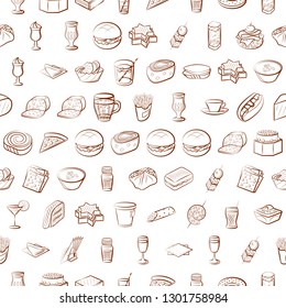 Food images. Background for printing, design, web. Seamless. Binary color.