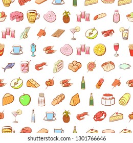 Food images. Background for printing, design, web. Seamless. Colored.