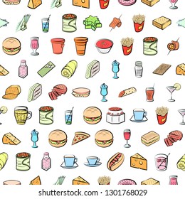 Food images. Background for printing, design, web. Seamless. Colored.
