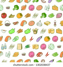 Food images. Background for printing, design, web. Seamless. Colored.