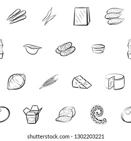 Food images. Background for printing, design, web. Seamless. Monochrome binary, black and white.