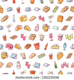 Food images. Background for printing, design, web. Seamless. Colored.