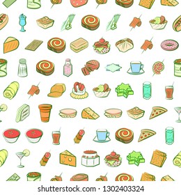 Food images. Background for printing, design, web. Seamless. Colored.