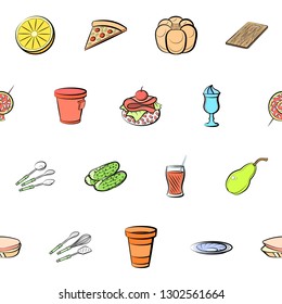 Food images. Background for printing, design, web. Seamless. Colored.