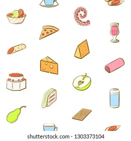 Food images. Background for printing, design, web. Seamless. Colored.