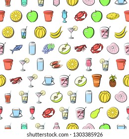 Food images. Background for printing, design, web. Seamless. Colored.