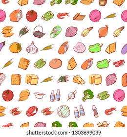 Food images. Background for printing, design, web. Seamless. Colored.