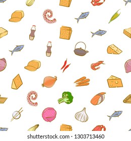 Food images. Background for printing, design, web. Seamless. Colored.