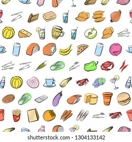 Food images. Background for printing, design, web. Seamless. Colored.