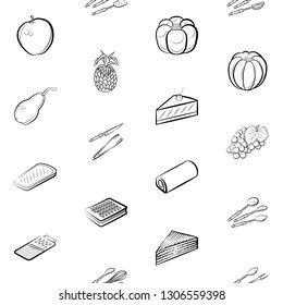 Food images. Background for printing, design, web. Seamless. Monochrome binary, black and white.