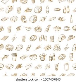 Food images. Background for printing, design, web. Seamless. Binary color.
