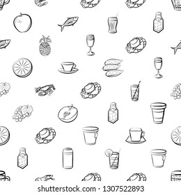 Food images. Background for printing, design, web. Seamless. Monochrome binary, black and white.