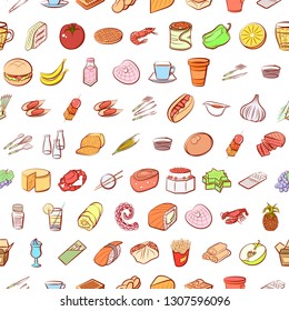 Food images. Background for printing, design, web. Seamless. Colored.