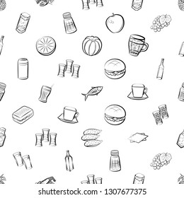 Food images. Background for printing, design, web. Seamless. Monochrome binary, black and white.