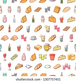 Food images. Background for printing, design, web. Seamless. Colored.