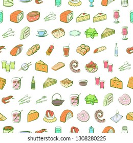 Food images. Background for printing, design, web. Seamless. Colored.
