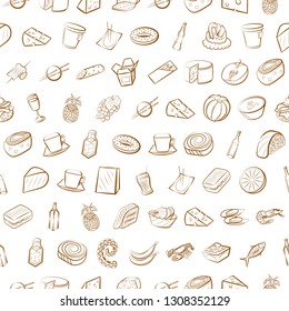Food images. Background for printing, design, web. Seamless. Binary color.