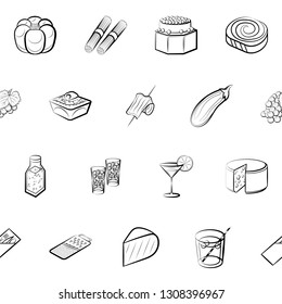 Food images. Background for printing, design, web. Seamless. Monochrome binary, black and white.