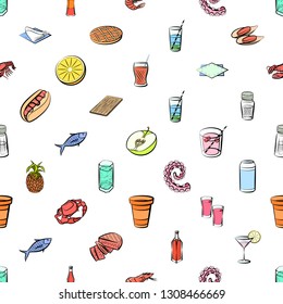 Food images. Background for printing, design, web. Seamless. Colored.