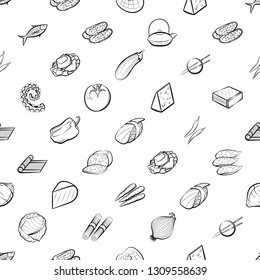 Food images. Background for printing, design, web. Seamless. Monochrome binary, black and white.