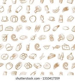 Food images. Background for printing, design, web. Seamless. Binary color.