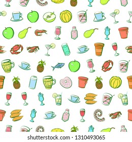 Food images. Background for printing, design, web. Seamless. Colored.