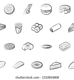 Food images. Background for printing, design, web. Seamless. Monochrome binary, black and white.