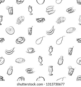Food images. Background for printing, design, web. Seamless. Monochrome binary, black and white.