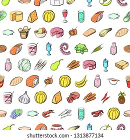 Food images. Background for printing, design, web. Seamless. Colored.
