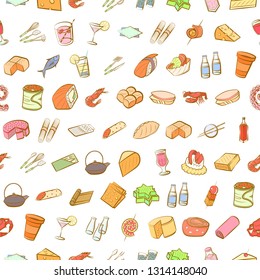 Food images. Background for printing, design, web. Seamless. Colored.