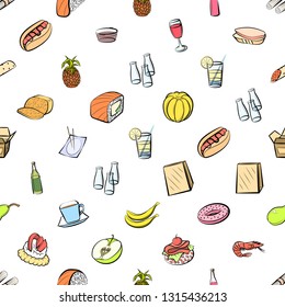 Food images. Background for printing, design, web. Seamless. Colored.