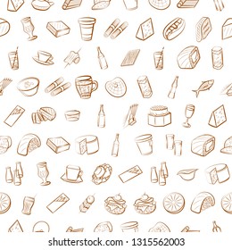 Food images. Background for printing, design, web. Seamless. Binary color.