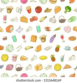 Food images. Background for printing, design, web. Seamless. Colored.