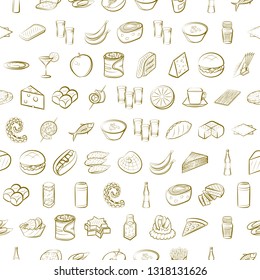 Food images. Background for printing, design, web. Seamless. Binary color.
