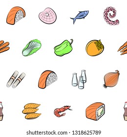Food images. Background for printing, design, web. Seamless. Colored.